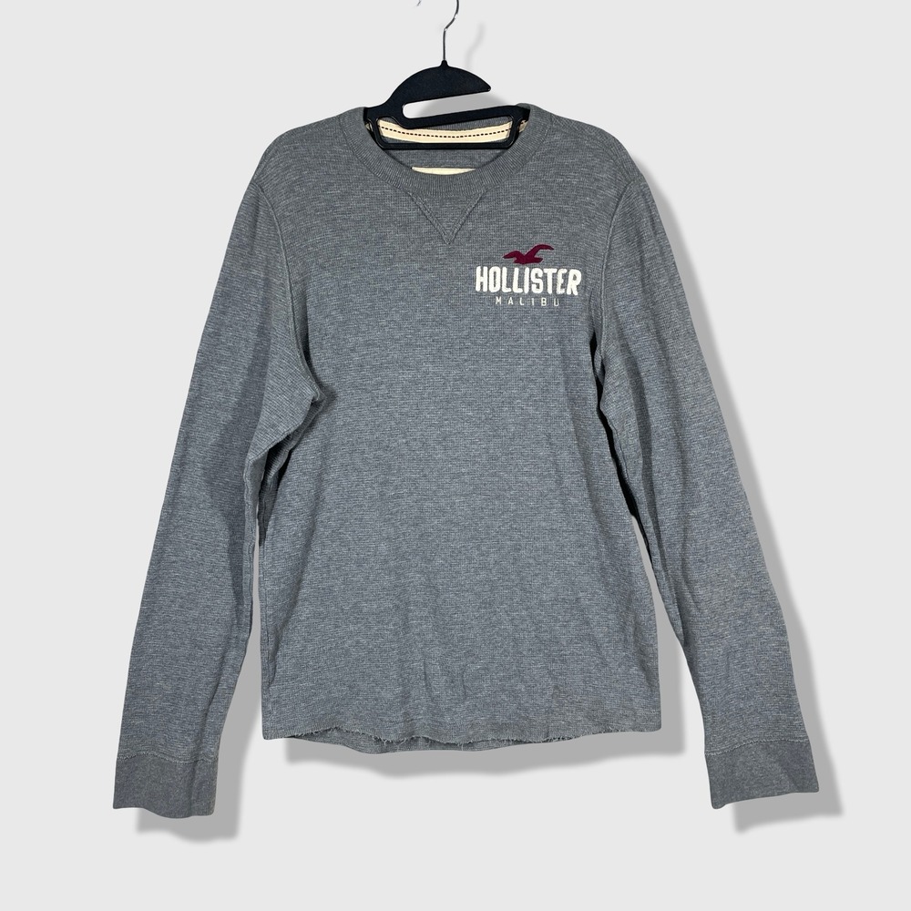 Hollister Thermal Shirt Mens XL Gray Surf Skater Malibu Long Sleeve Crewneck Y2K